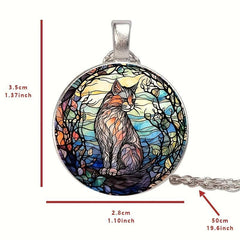Round Cat Crystal Beads Pendant Necklace For Men And Women