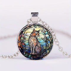 Round Cat Crystal Beads Pendant Necklace For Men And Women