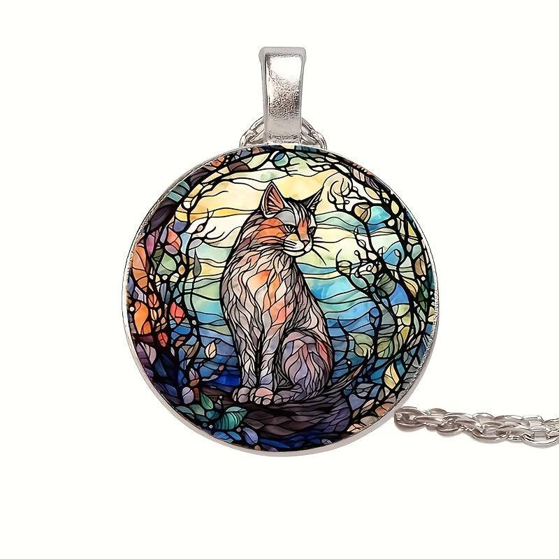 Round Cat Crystal Beads Pendant Necklace For Men And Women