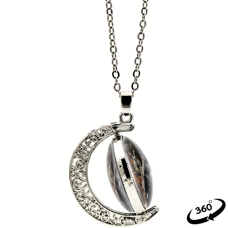 Yin Yang Tai Chi Owl Moon Necklace for Women Men