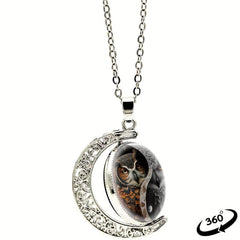 Yin Yang Tai Chi Owl Moon Necklace for Women Men