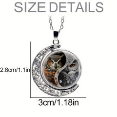Yin Yang Tai Chi Owl Moon Necklace for Women Men