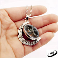 Yin Yang Tai Chi Owl Moon Necklace for Women Men