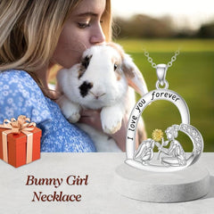 Bunny And Girl Necklace Animal Pendant Jewelry For Women Girls