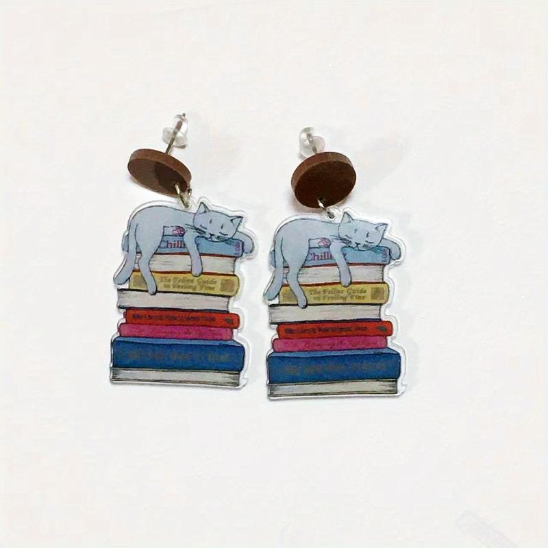 Rainbow Book Ruler Earrings for School Events and Graduations