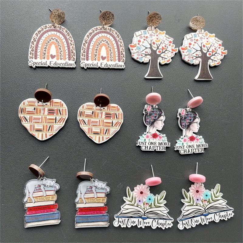 Rainbow Book Ruler Earrings for School Events and Graduations
