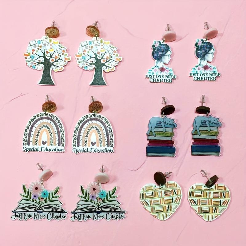 Rainbow Book Ruler Earrings for School Events and Graduations
