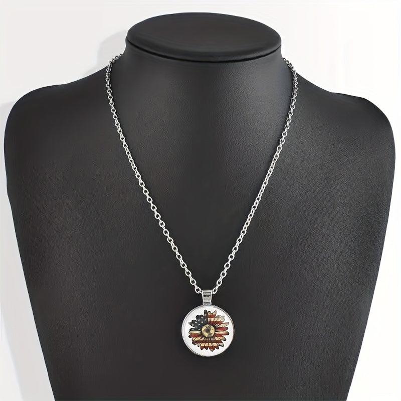 Round Sunflower Crystal Bead Pendant Necklace Birthday Wedding Gift