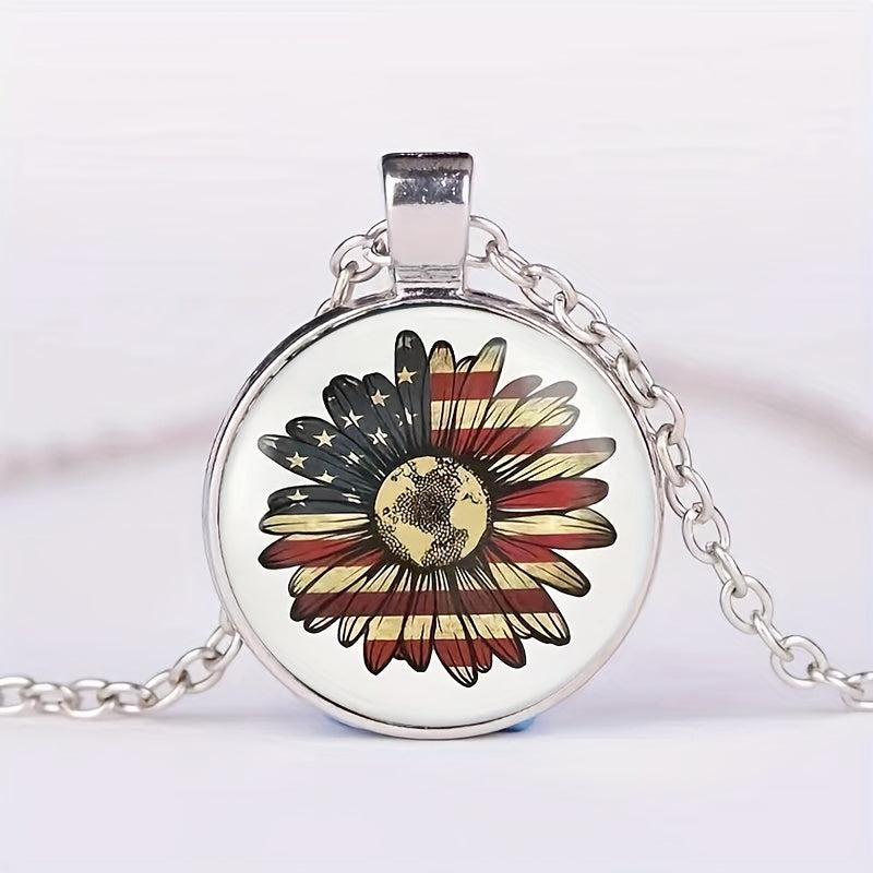Round Sunflower Crystal Bead Pendant Necklace Birthday Wedding Gift