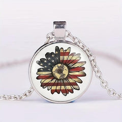 Round Sunflower Crystal Bead Pendant Necklace Birthday Wedding Gift