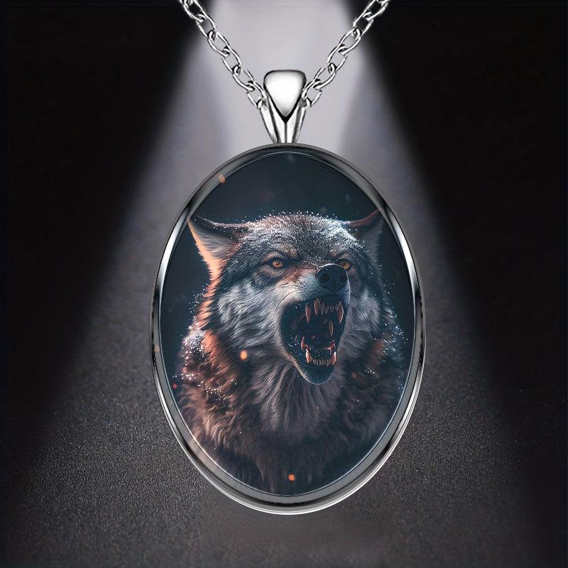 Wolf Head Round Pendant Necklace Party Gift