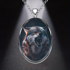Wolf Head Round Pendant Necklace Party Gift