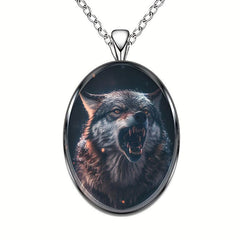 Wolf Head Round Pendant Necklace Party Gift