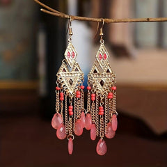 Ethnic Style Argyle Stitching Long Earrings