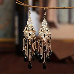 Ethnic Style Argyle Stitching Long Earrings