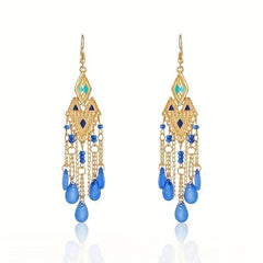 Ethnic Style Argyle Stitching Long Earrings