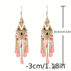 Ethnic Style Argyle Stitching Long Earrings