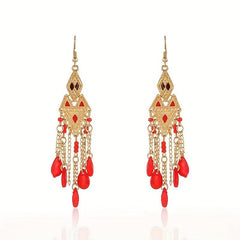 Ethnic Style Argyle Stitching Long Earrings