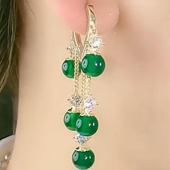 Emerald Cat Eye Stone Tassel Earrings Heart Ear Buckle Female Tide Light