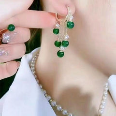 Emerald Cat Eye Stone Tassel Earrings Heart Ear Buckle Female Tide Light