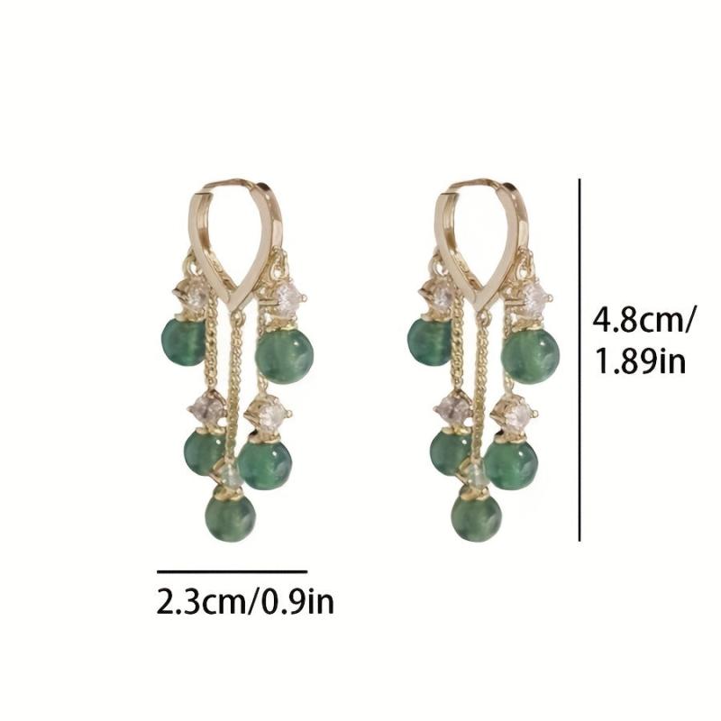 Emerald Cat Eye Stone Tassel Earrings Heart Ear Buckle Female Tide Light