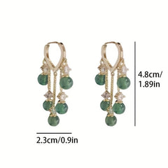Emerald Cat Eye Stone Tassel Earrings Heart Ear Buckle Female Tide Light