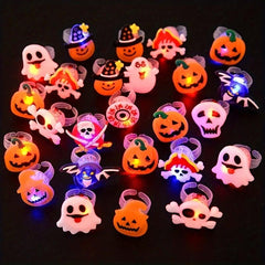 LED Light Halloween Ring Luminous Pumpkin Ghost Skull Ring Children's Gift