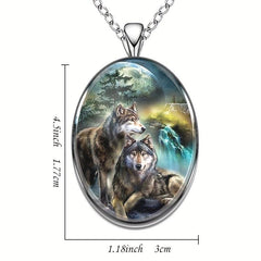 Geometric Two Wolves Pendant Necklace Animal Wolf Necklace