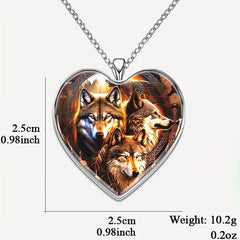Three Wolves Heart Pendant Necklace Animal Accessories