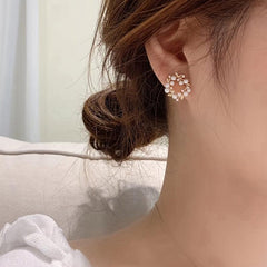 Christmas Wreath Pearl Stud Earrings Holiday Gift