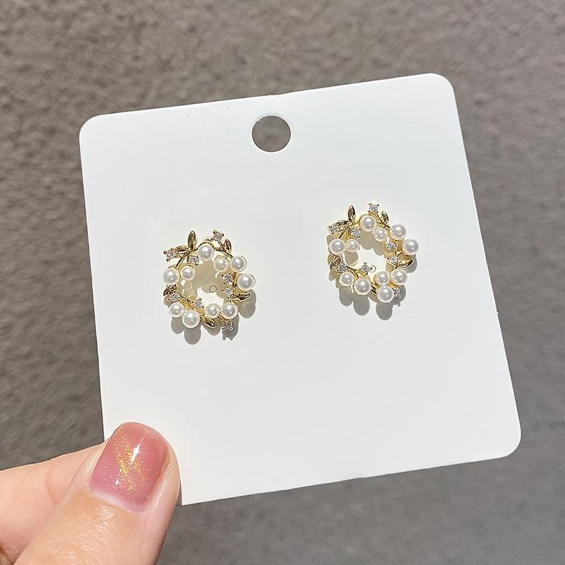 Christmas Wreath Pearl Stud Earrings Holiday Gift