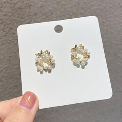 Christmas Wreath Pearl Stud Earrings Holiday Gift