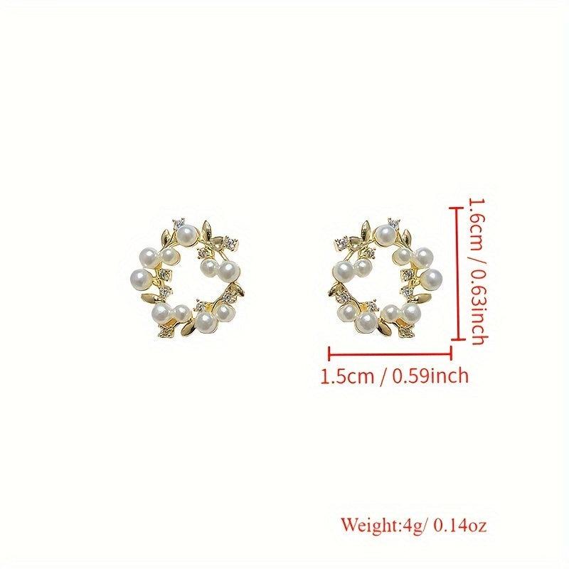 Christmas Wreath Pearl Stud Earrings Holiday Gift