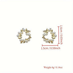 Christmas Wreath Pearl Stud Earrings Holiday Gift