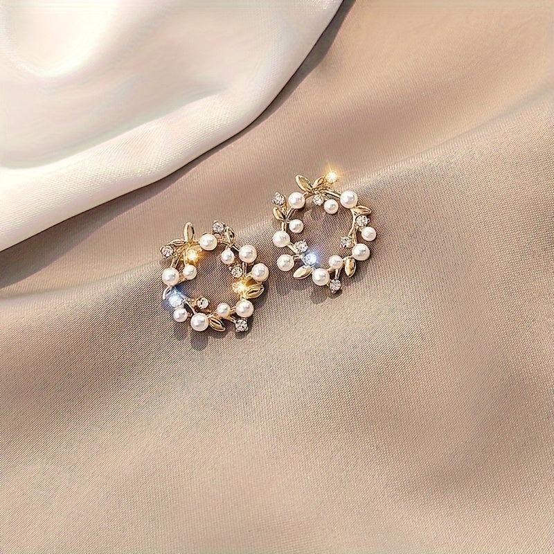 Christmas Wreath Pearl Stud Earrings Holiday Gift