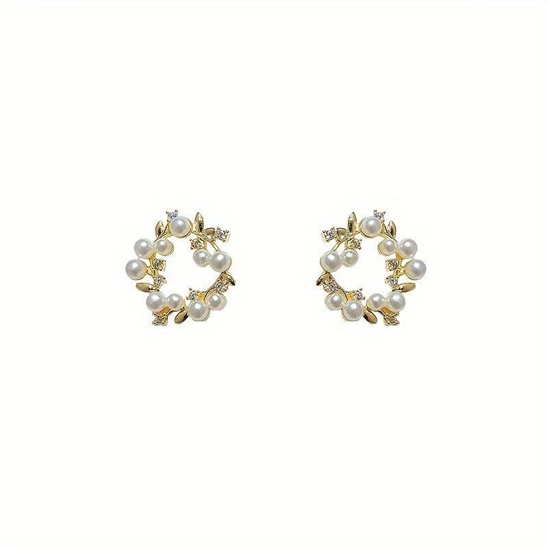 Christmas Wreath Pearl Stud Earrings Holiday Gift