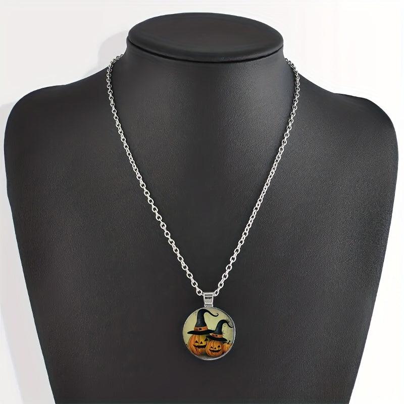 Vintage Two Pumpkin Heads Crystal Bead Necklace, Men Women Gift