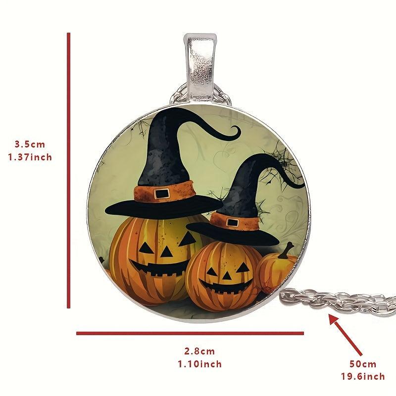 Vintage Two Pumpkin Heads Crystal Bead Necklace, Men Women Gift