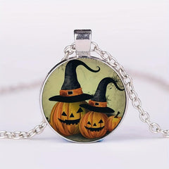 Vintage Two Pumpkin Heads Crystal Bead Necklace, Men Women Gift