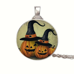 Vintage Two Pumpkin Heads Crystal Bead Necklace, Men Women Gift