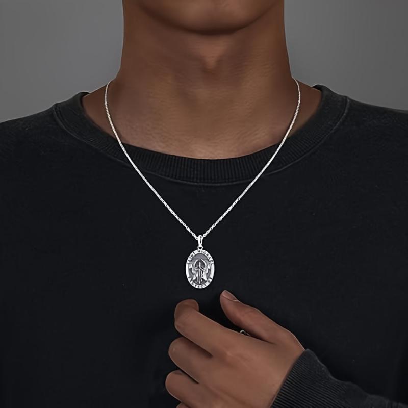Cross Knight Round Pendant Necklace Women Jewelry