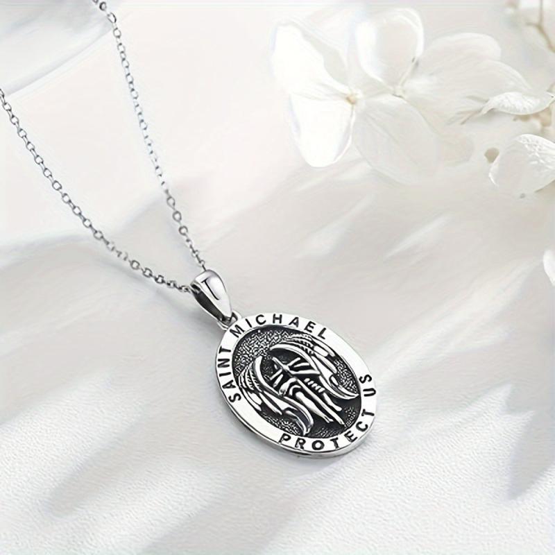 Cross Knight Round Pendant Necklace Women Jewelry