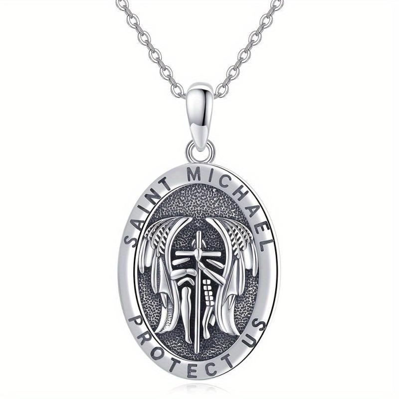 Cross Knight Round Pendant Necklace Women Jewelry