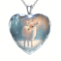 Deer Animal Heart Pendant Necklace - Lovely Necklace Toy Gift