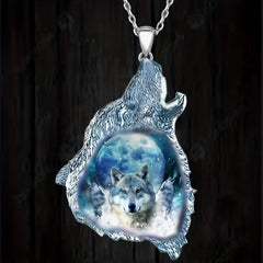 Gothic Wolf And Round Moon Animal Totem Necklace Gift
