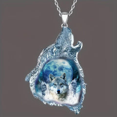 Gothic Wolf And Round Moon Animal Totem Necklace Gift