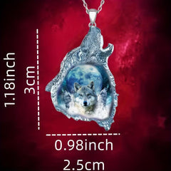 Gothic Wolf And Round Moon Animal Totem Necklace Gift