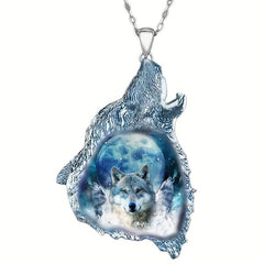 Gothic Wolf And Round Moon Animal Totem Necklace Gift