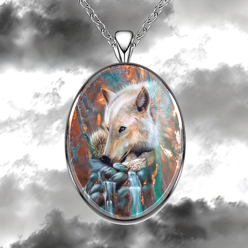 Wolf Round Pendant Necklace Hip Hop Animal Necklace Accessories