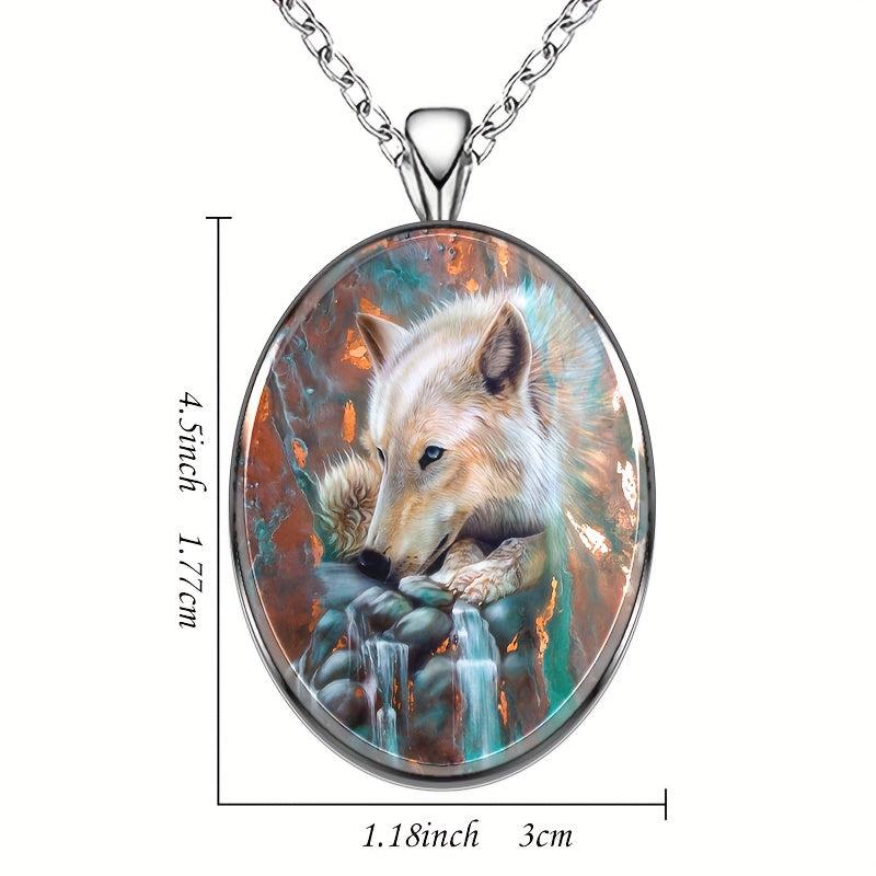 Wolf Round Pendant Necklace Hip Hop Animal Necklace Accessories